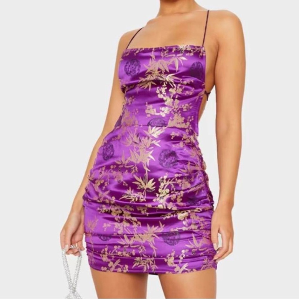 NEW WITH TAGS PRETTY LITTLE THING PURPLE AND GOLD DRESSS